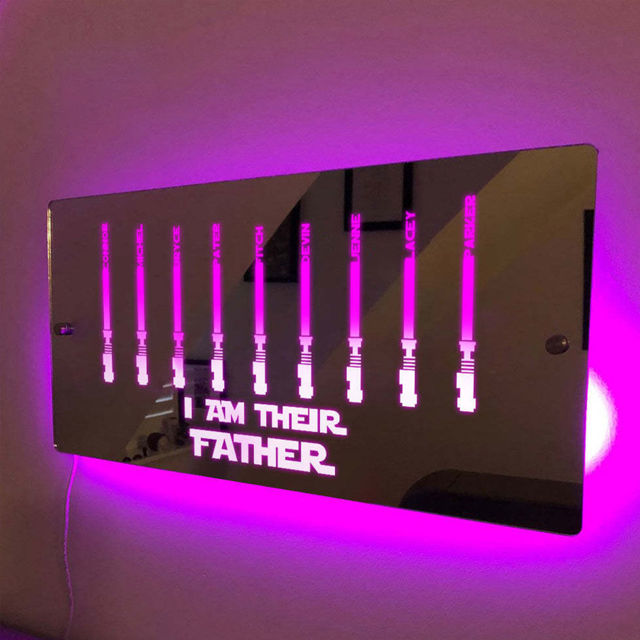 Picture of Personalized Name LED Neon Mirror - I AM THEIR FATHER Mirror - Custom Illuminated Name Mirror Sign - Cool Bedroom Decoration for Father's Day