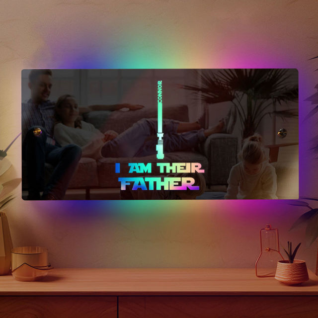 Picture of Personalized Name LED Neon Mirror - I AM THEIR FATHER Mirror - Custom Illuminated Name Mirror Sign - Cool Bedroom Decoration for Father's Day