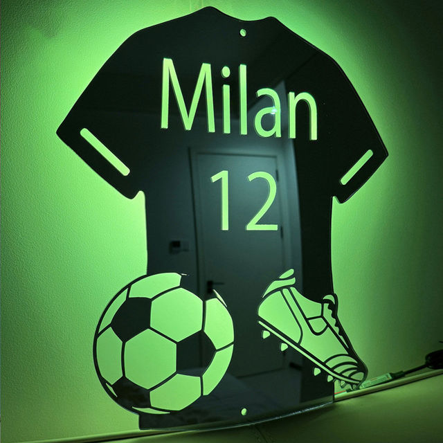 Picture of Personalized Football Jersey Mirror - Custom Illuminated Name Mirror Sign - Cool Bedroom Decoration or Party Decoration for Sports Lover