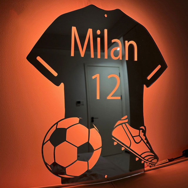 Picture of Personalized Football Jersey Mirror - Custom Illuminated Name Mirror Sign - Cool Bedroom Decoration or Party Decoration for Sports Lover