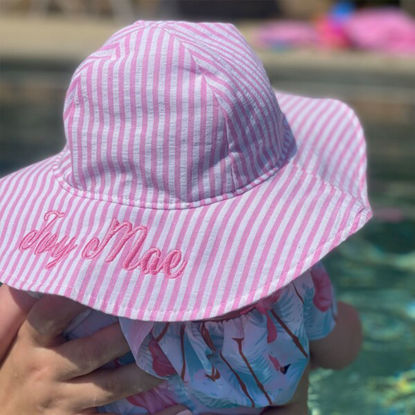 Picture of Custom Embroidered Sun Hat with Name - Toddler Sun Protection Bucket Hats - Boys Girls Wide Brim Beach Hat