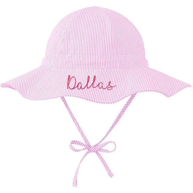 Picture of Custom Embroidered Sun Hat with Name - Toddler Sun Protection Bucket Hats - Boys Girls Wide Brim Beach Hat