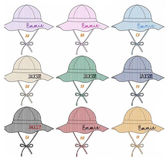 Picture of Custom Embroidered Sun Hat with Name - Toddler Sun Protection Bucket Hats - Boys Girls Wide Brim Beach Hat