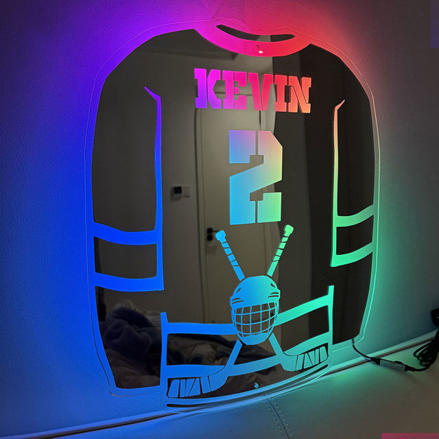 Picture of Personalized Ice Hockey Jersey Mirror - Custom Illuminated Name Mirror Sign - Cool Bedroom Decoration or Party Decoration for Sports Lover