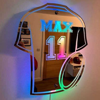 Picture of Personalized Rugby Jersey Mirror Sign - Custom Illuminated Name Mirror Sign - Cool Bedroom Decoration or Party Decoration for Sports Lover