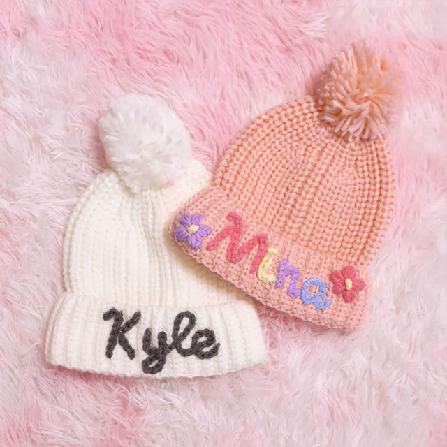 Picture of Personalized Embroidered Knit Hat for Baby & Toddler - Custom Name Embroidery Hat - Embroidered Beanie Hat