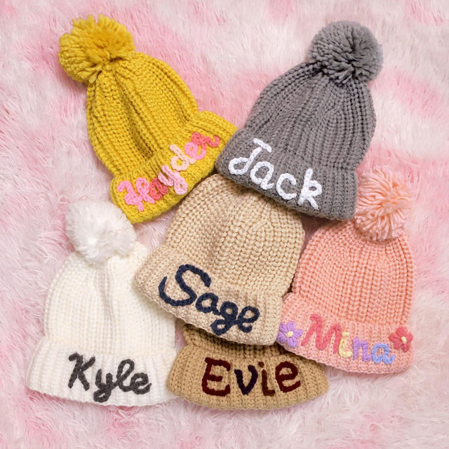 Picture of Personalized Embroidered Knit Hat for Baby & Toddler - Custom Name Embroidery Hat - Embroidered Beanie Hat