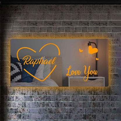 Picture of Personalized Name LED Neon Mirror Sign with Love You - Customized Illuminated Name Mirror Sign - LED Customized Neon Lighting Bedroom Sign - Best Birthday, Anniversary Gifts