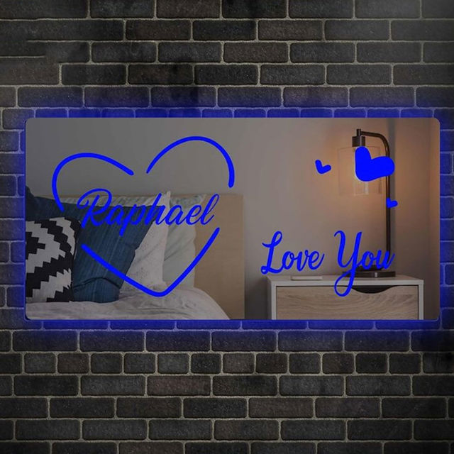 Picture of Personalized Name LED Neon Mirror Sign with Love You - Customized Illuminated Name Mirror Sign - LED Customized Neon Lighting Bedroom Sign - Best Birthday, Anniversary Gifts