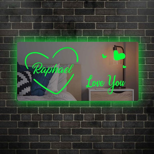 Picture of Personalized Name LED Neon Mirror Sign with Love You - Customized Illuminated Name Mirror Sign - LED Customized Neon Lighting Bedroom Sign - Best Birthday, Anniversary Gifts