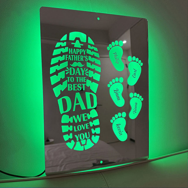 Picture of Personalized Name LED Mirror Sign with Feet - Happy Father's Day Mirror - Custom Illuminated Name Mirror Sign - Cool Bedroom Decoration for Father's Day - Best Gifts to Dad