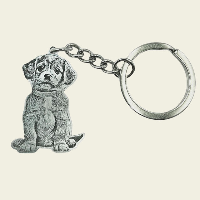 Picture of Custom Engraved Stainless Steel Pet Photo Keychain - Personalized Photo Pet Keyrings