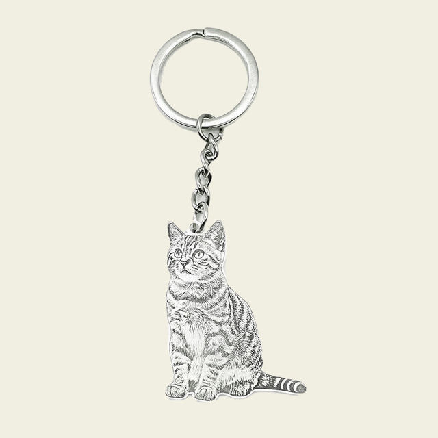 Picture of Custom Engraved Stainless Steel Pet Photo Keychain - Personalized Photo Pet Keyrings