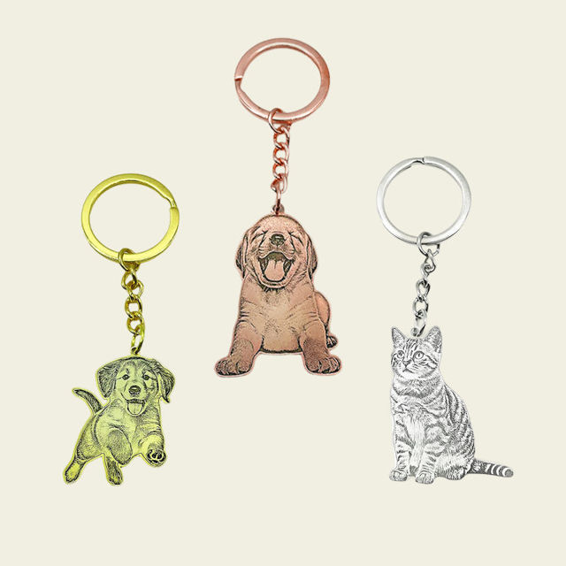 Picture of Custom Engraved Stainless Steel Pet Photo Keychain - Personalized Photo Pet Keyrings