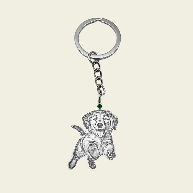 Picture of Custom Engraved Stainless Steel Pet Photo Keychain - Personalized Photo Pet Keyrings