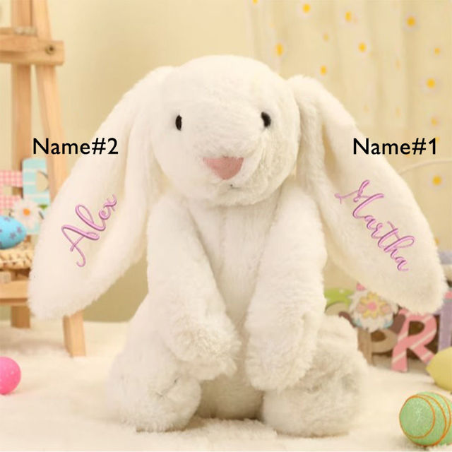 Picture of Custom Embroidered Security Fluffy Bunny Rabbit with Name - Personalized Comfort Rabbit for Kids Gift - Baby Shower Gift