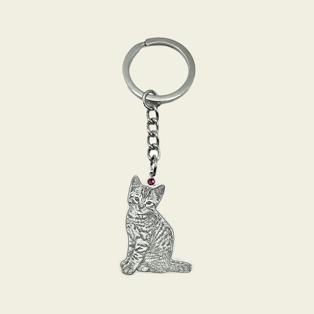 Picture of Custom Engraved Stainless Steel Pet Photo Keychain - Personalized Photo Pet Keyrings