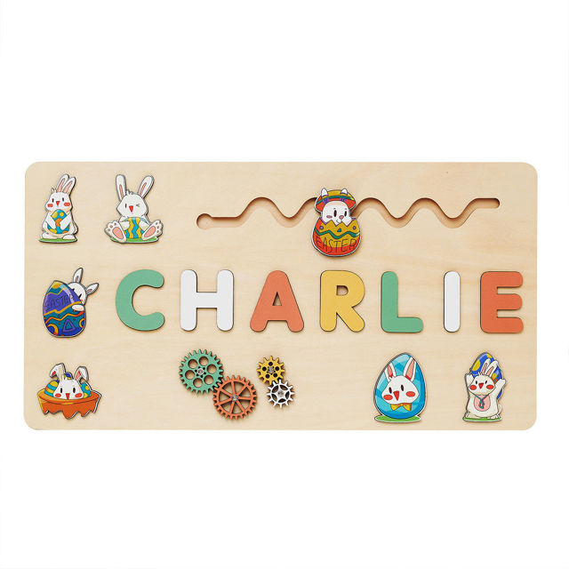 Picture of Personalized Easter Bunny Name Puzzle Board - Easter Basket Stuffers - Best Easter Gifts for Boys and Girls