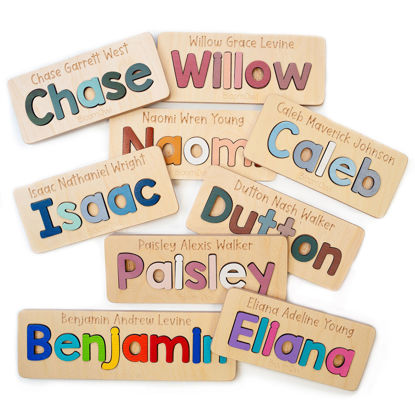 Picture of Custom Wooden Name Puzzle - Upper Name with Full Name  Engraving on the Top - Name Puzzles for Toddlers and Baby