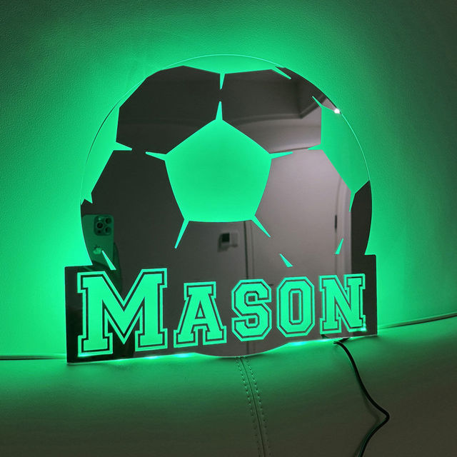 Picture of Personalized Football Style Name Mirror Sign - Custom Illuminated Name Mirror Sign - Cool Bedroom Decoration or Party Decoration for Sports Lover