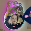 Picture of Personalized Round Names Mirror Sign with Hello - Cool Bedroom Decoration or Party Decoration for Girls