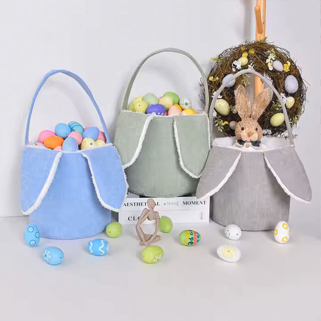 Picture of Personalized Easter Bucket - Customized Easter Bucket - Corduroy Bunny Hand Basket