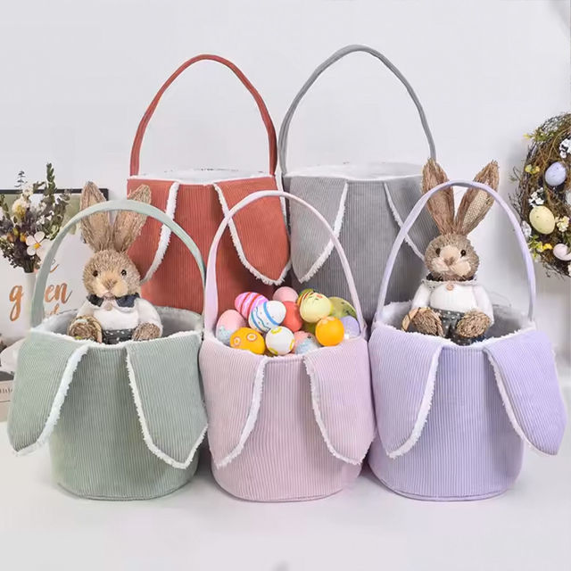 Picture of Personalized Easter Bucket - Customized Easter Bucket - Corduroy Bunny Hand Basket