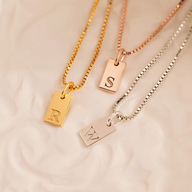 Picture of Custom Initial Necklace - Mini Tag Monogram Necklace - Custom Engraved Necklace - Valentine's Day Gift Her, Gift for Mom