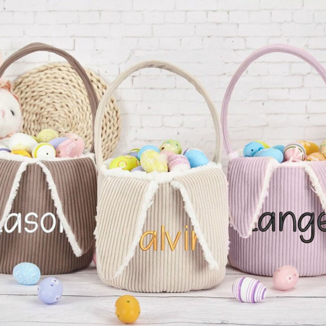 Picture of Personalized Easter Bucket - Customized Easter Bucket - Corduroy Bunny Hand Basket