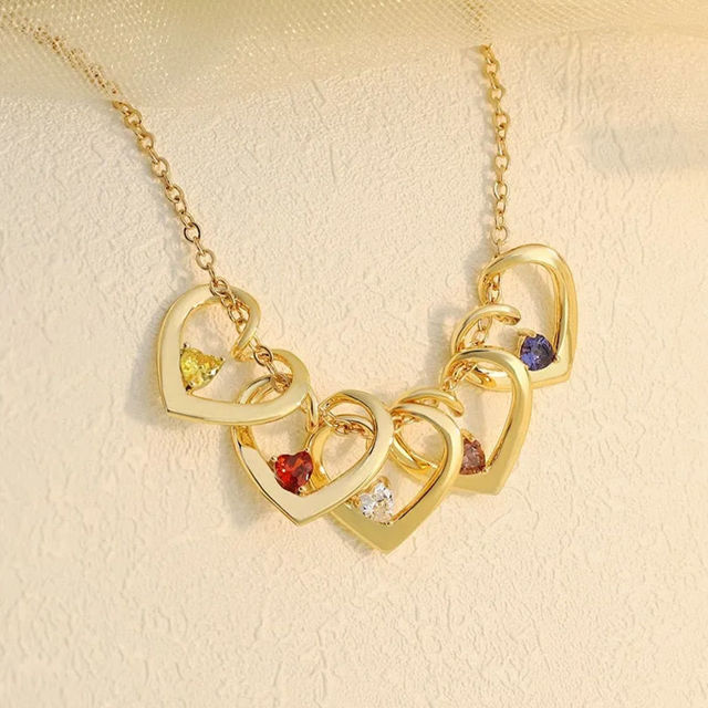 Picture of Personalized Heart Shape Necklace with Birthstone  - Custom Name Jewelry - Family Name Necklace