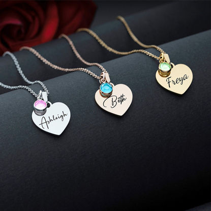 Picture of Personalized Name Necklace with Birthstones - Custom Heart Necklace with Text - Gift for her