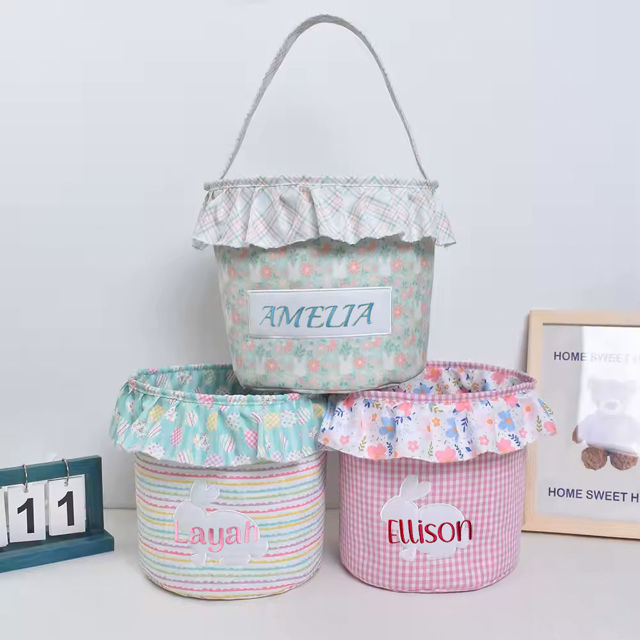 Picture of Custom Embroidered Easter Basket - Personalized Princess Style Large Capacity Storage Basket - Custom Cylinder Tote Basket