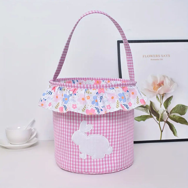 Picture of Custom Embroidered Easter Basket - Personalized Princess Style Large Capacity Storage Basket - Custom Cylinder Tote Basket