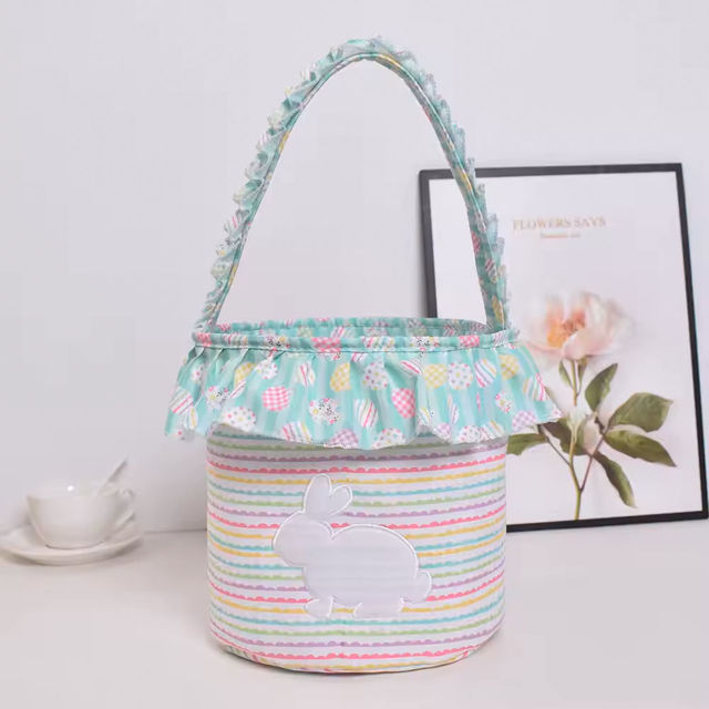 Picture of Custom Embroidered Easter Basket - Personalized Princess Style Large Capacity Storage Basket - Custom Cylinder Tote Basket