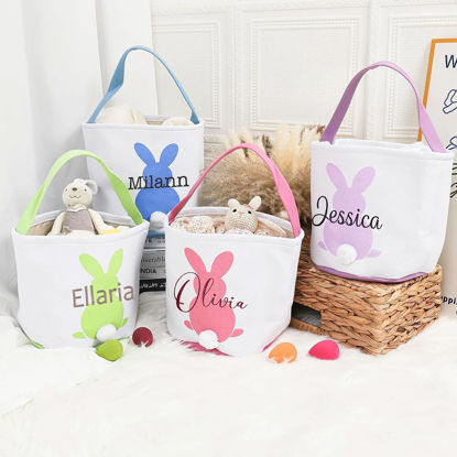 Picture of Personalized Embroidered Easter Bunny Basket - Custom Plush Tail Storage Basket - Personalized Carrying Bucket