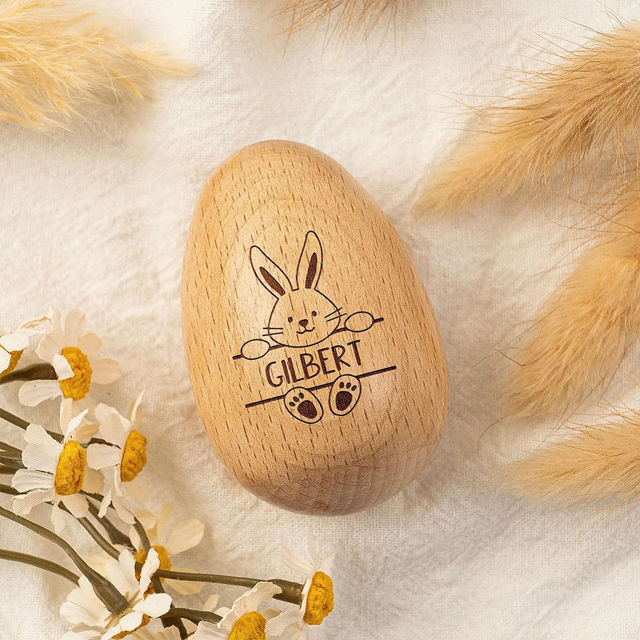 Picture of Custom Carved Easter Musical Eggs - Custom Carved Name Wooden Simulated Eggs - Easter Decorations