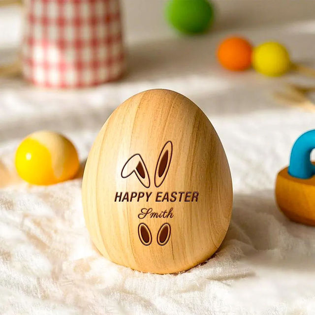 Picture of Custom Carved Easter Musical Eggs - Custom Carved Name Wooden Simulated Eggs - Easter Decorations