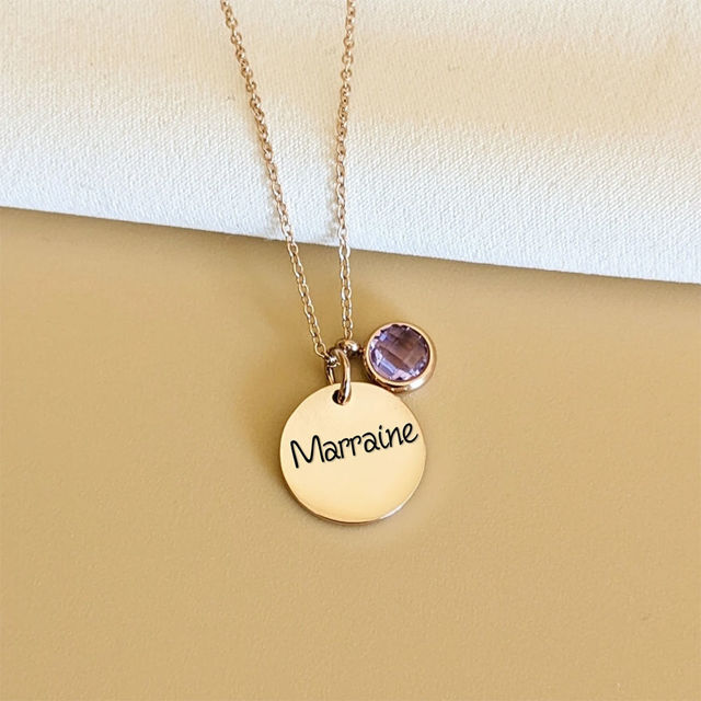 Picture of Personalized Disc Name Necklace with Birthstone - Custom Necklace with Text - Gift for her