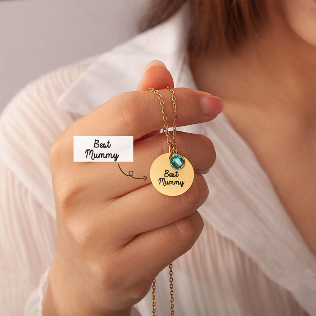 Picture of Personalized Disc Name Necklace with Birthstone - Custom Necklace with Text - Gift for her