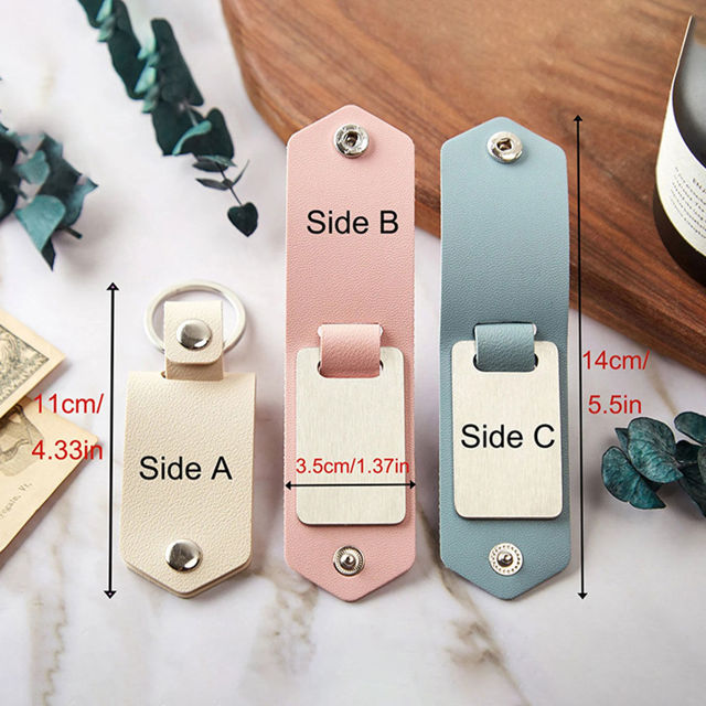 Afbeeldingen van Gepersonaliseerde leren sleutelhanger met foto en tekst - Metalen foto-tag sleutelhanger - Gegraveerde sleutelhanger - Jubileumcadeaus voor hem