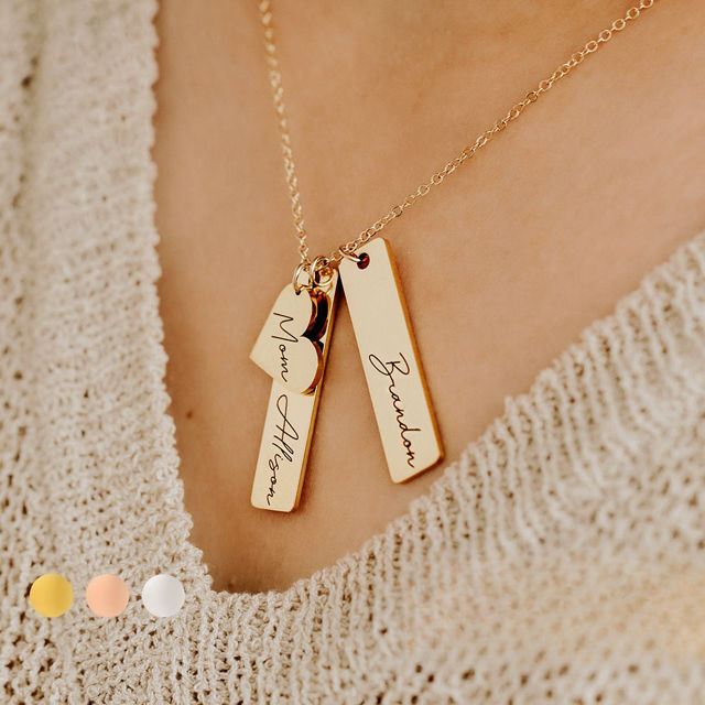 Picture of Personalized Heart and Bar Necklace  - Custom Engraved Necklace Name Necklace - Friendship Necklace