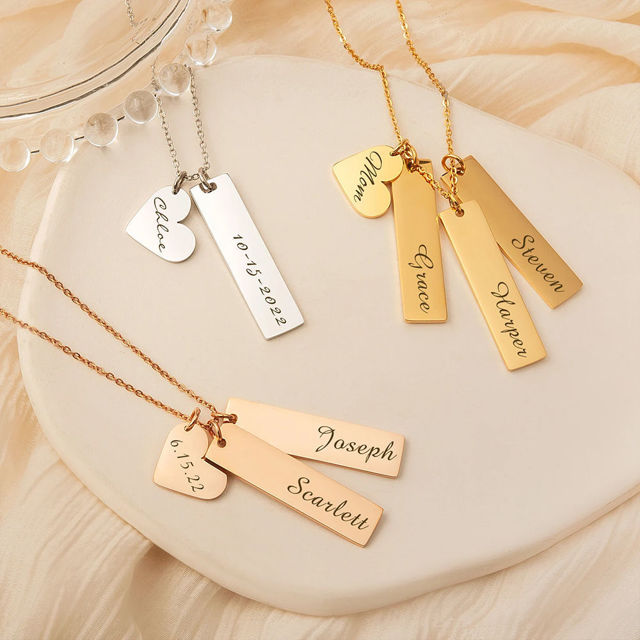 Picture of Personalized Heart and Bar Necklace  - Custom Engraved Necklace Name Necklace - Friendship Necklace