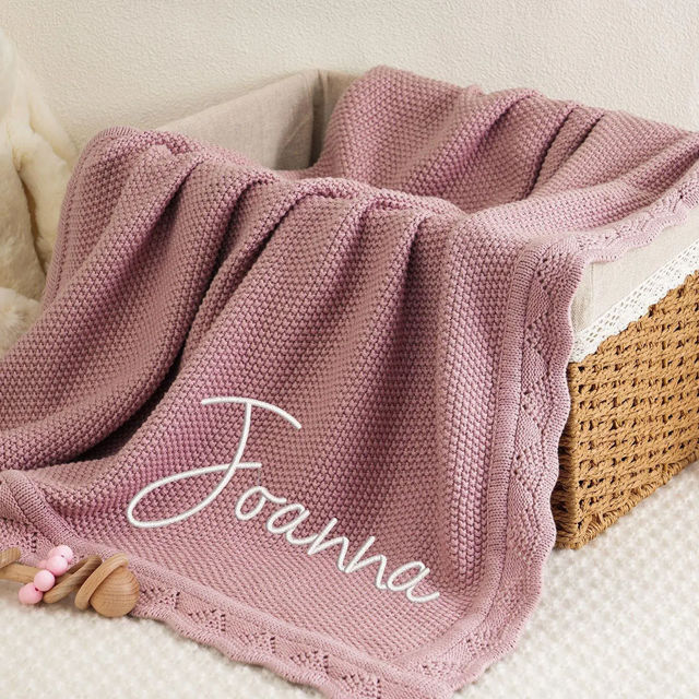 Picture of Custom Embroidered Baby Blanket - Baby Personalized Name Knit Blanket - Custom Baby Windproof Quilt