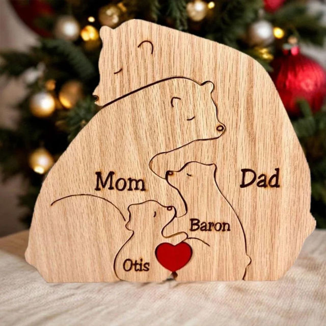 Picture of Personalized Wooden Bear Family Puzzle - Custom Baby Puzzle with Family Name - Unique Home Decor - Gift for Parents, Mum, Dad and Kids