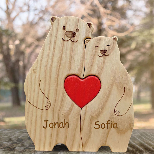 Picture of Personalized Wooden Bear Family Puzzle with Names - Cute Family Wooden Carved Puzzle - Family Keepsake Gift