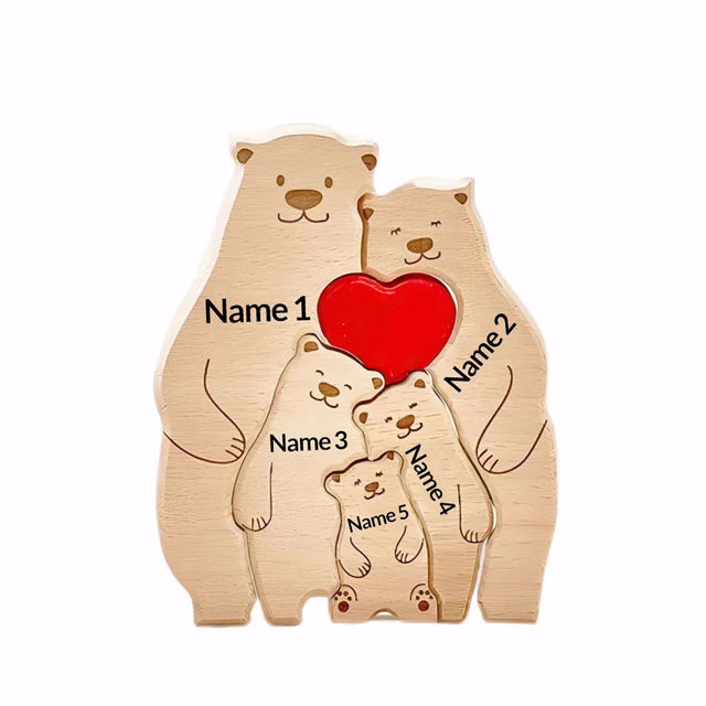 Picture of Personalized Wooden Bear Family Puzzle with Names - Cute Family Wooden Carved Puzzle - Family Keepsake Gift