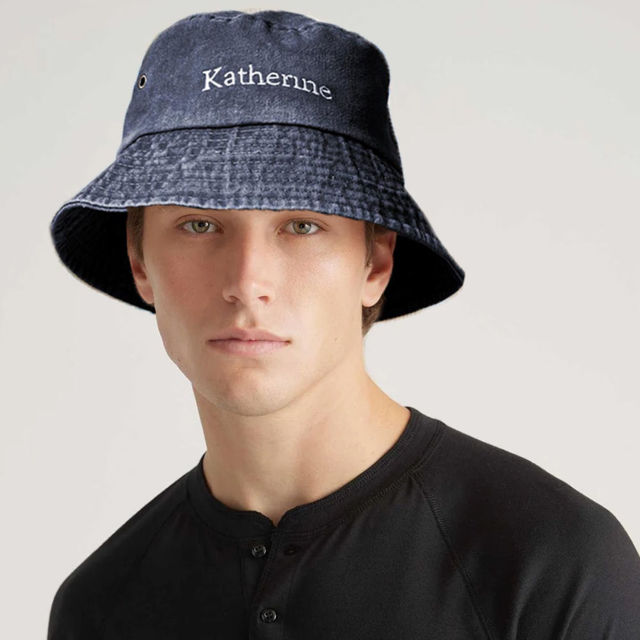 Picture of Custom Embroidered Denim Bucket Hat - Personalized Unisex Bucket Hat with Text