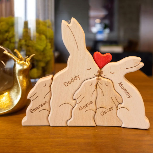 Picture of Personalized Wooden Family Rabbit Puzzle - Custom Easter Bunny Name Puzzle Name - Family Keepsake Home Decor Gift