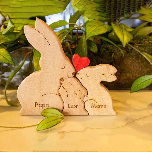 Picture of Personalized Wooden Family Rabbit Puzzle - Custom Easter Bunny Name Puzzle Name - Family Keepsake Home Decor Gift