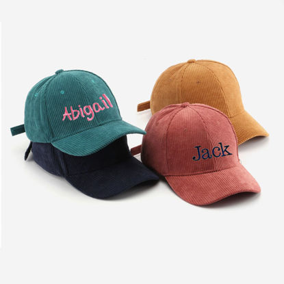 Picture of Custom Embroidered Corduroy Baseball Hat with Name - Personalized Unisex Sun Hat with Embroidered Text